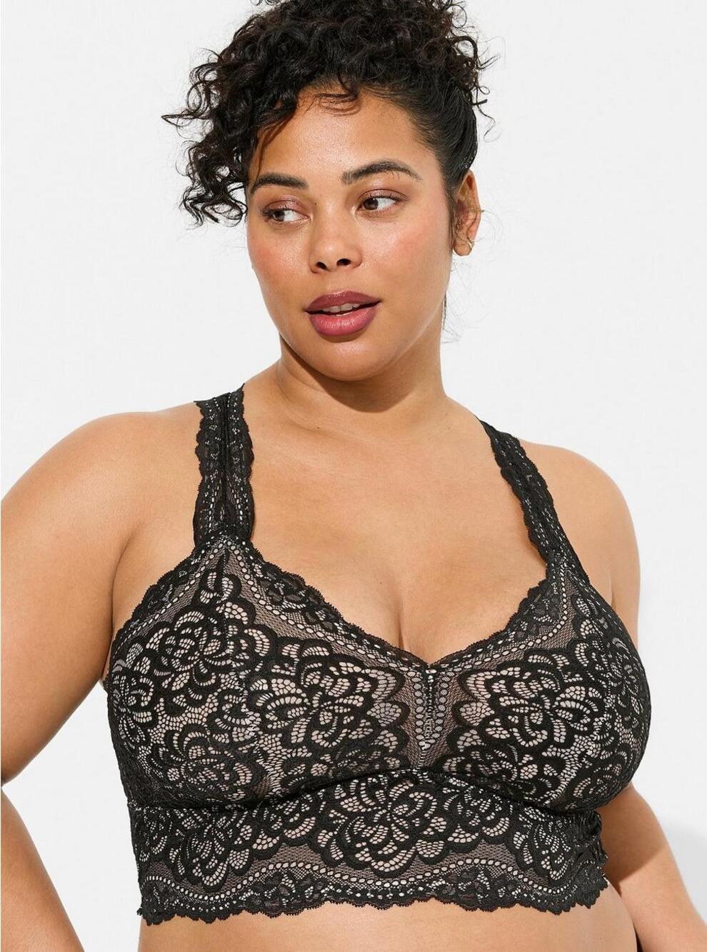 Torrid Curves Black Unlined Lace Solid Wire Free Racerback Bralette Size 1X
